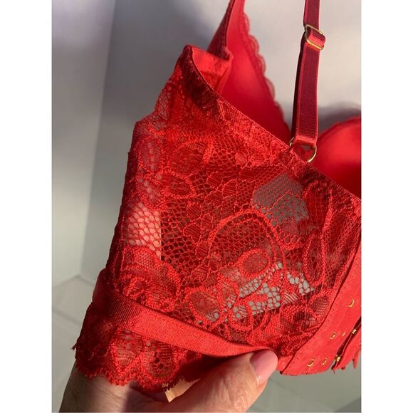 DAISY FUENTES BRA PUSH UP UNDERWIRE SEXY RED LACE CORSET ADJ STRAPS SZ 36B - Picture 8 of 13